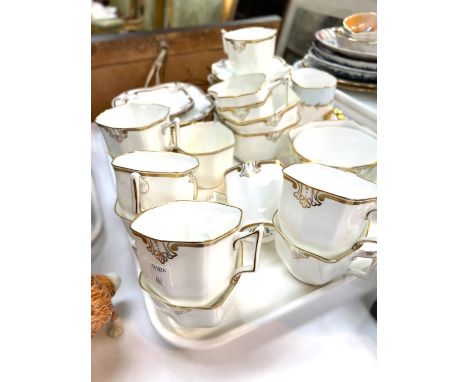 A Best British Bone China Edifame tea service, white with gold trim, approx. 43 pieces; a pale blue, white and gilt Royal Gra