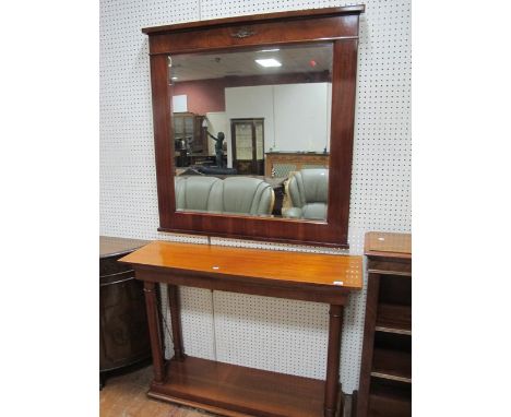 A EMPIRE STYLE MAHOGANY CONSOLE TABLE AND MIRROR the rectangular bevelled plate within a moulded frame with applied gilt bras