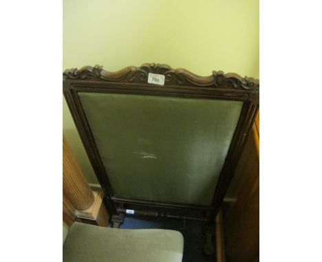 A WILLIAM IV ROSEWOOD FIRESCREEN the rectangular frame with carved cresting above a silk adjustable panel on standard end sup
