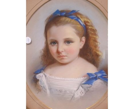 A VICTORIAN CHARCOAL DRAWING
Portrait of a Young Girl with Blue Ribbons
An Oval
48cm x 38cm