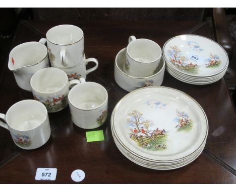 A TWENTY PIECE ARKLOW POTTERY STUDIO CRAFT TEA SET decorated with hunting scenes 