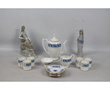 Lot to include a Coalport Revelry coffee service and two Spanish porcelain figures comprising Lladro and Nao, largest approxi