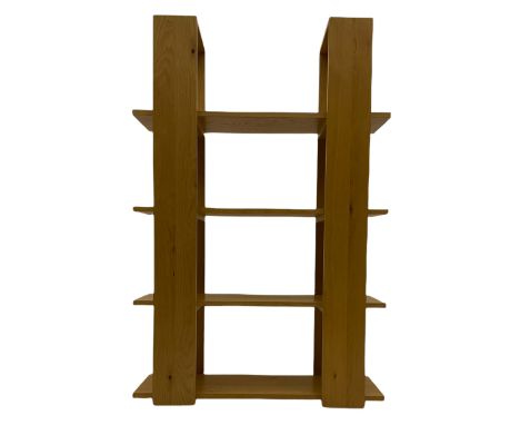 Light oak finish storage bookcaseDimensions: Height:&nbsp;180cm&nbsp; Length/Width:&nbsp;120cm&nbsp; Depth/Diameter:&nbsp;40c
