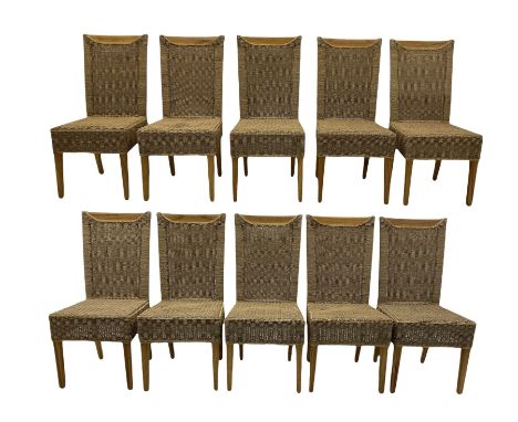 Set of ten light wood and seagrass dining chairsDimensions: Height:&nbsp;100cm&nbsp; Length/Width:&nbsp;46cm&nbsp; Depth/Diam