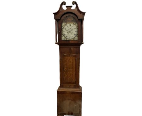 A mid-19th century oak and mahogany longcase clock retailed by 'Frank Dobson, Driffield' with a swan's neck pediment and bras