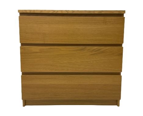 Ikea light oak three drawer chestDimensions: Height:&nbsp;78cm&nbsp; Length/Width:&nbsp;81cm&nbsp; Depth/Diameter:&nbsp;49cm