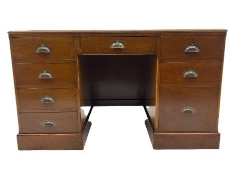 Vintage mahogany twin pedestal desk, fitted with eight drawers, inset topDimensions: Height:&nbsp;77cm&nbsp; Length/Width:&nb