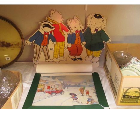 A limited edition set of 6 John Harrold signed Rupert the Bear prints, a rare Rupert the Bear print and collage of Rupert the