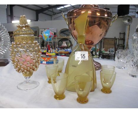 An Art Nouveau decanter, 6 glasses etc