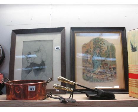 2 early framed and glazed prints including a ladies profile portrait