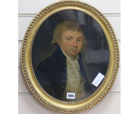 Early 19th century English School oil on canvas portrait of a gentleman in a blue coat, 35 x 29.5cm