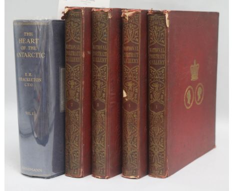 Shackleton, Ernest - The Heart of Antarctica, vol 1 only (of 2), quarto, blue pictorial cloth, London 1909, together with The
