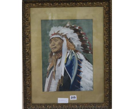 J. C. Robertson 1927, watercolour, portrait of a North American Indian, signed, 34.5 x 24.5cm