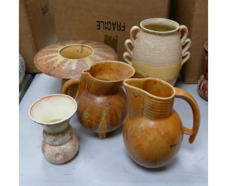 A mixed collection of items to include Beswick, Trentham Art Ware &amp; Similar Vases &amp; Jugs, tallest 26cm(5) 