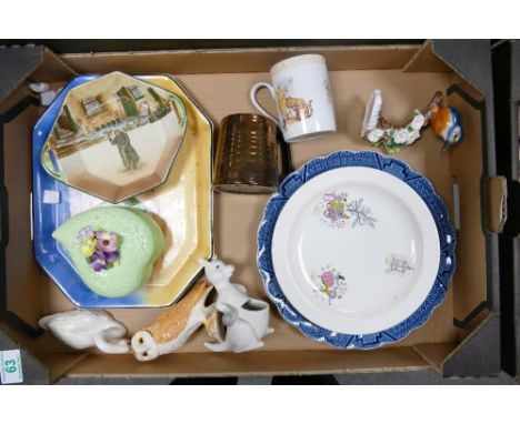 A mixed collection of items to include Beswick Swan, Barn owl, Royal Doulton Seriesware dish, Sylvac trinket box etc 