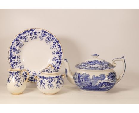 19th Century Royal Worcester Blue &amp; White bowl, sugar bow &amp; milk jug together with Spode Italian pattern teapot(4) 