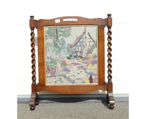1903 Oak Fire Screen with tapestry panel 