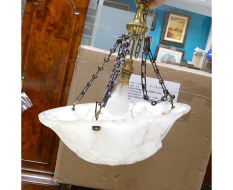 Edwardian frosted glass ceiling light with chains. Diameter of shade 40cm ( chip on top rim) 
