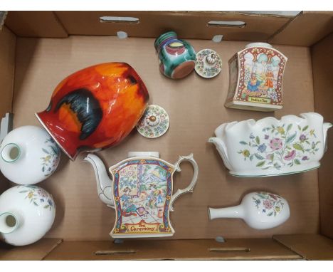 A mixed collection of ceramic items to include Sadler tea pot and tea caddy, poole pottery vase and Minton Hadden hall items 