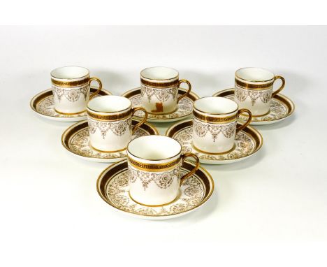 Set of Six Hancock's China Gilded Coffee Cans &amp; Saucers 