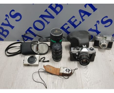 COLLECTION OF VINTAGE CAMERAS AND LENSES INCLUDES MAKINON, CANON AND KOROLL ETC