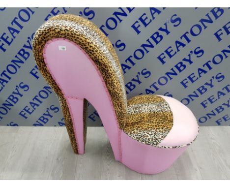 UPHOLSTERED PINK AND LEOPARD PRINT HEEL CHAIR 104 CM IN HEIGHT