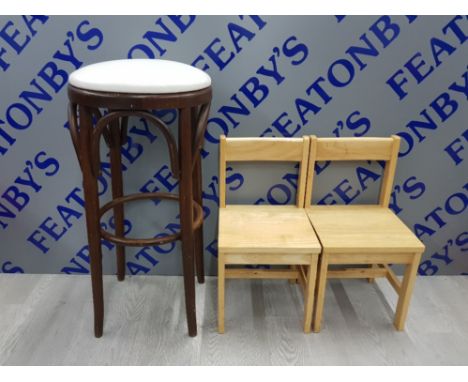 VINTAGE BENTWOOD BAR STOOL PLUS 2 BEECH KIDS CHAIRS