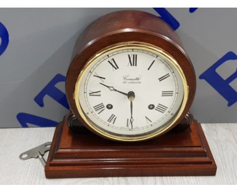 VINTAGE COMITTI OF LONDON MAHOGANY TABLE CLOCK WITH KEY