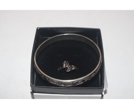 A vintage Sterling silver full bangle and similar ring, approx. 22gms total weight 