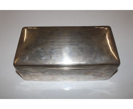 A large silver cigar box inscribed to lid "Presented To Col. J.C. Worthington By The Members of the South Kensington Conserva