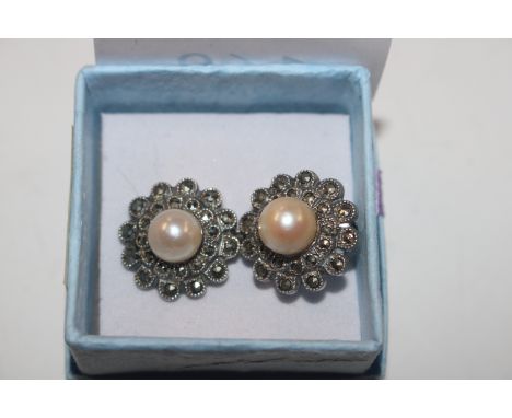 A pair of vintage Sterling silver and cultured pearl ear-rings 