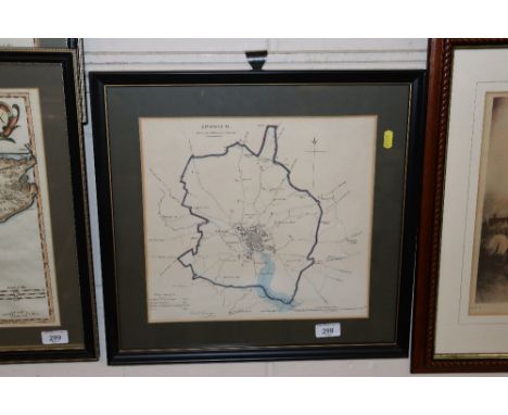 A framed and glazed coloured map Ipswich from the Ordnance Survey