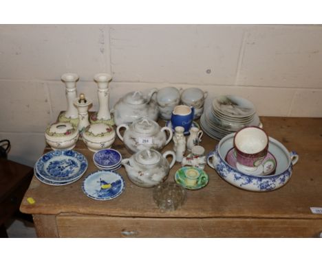 A quantity of various china to include lustre ware cups and saucers, Oriental tea and dinnerware, floral decorated dressing t