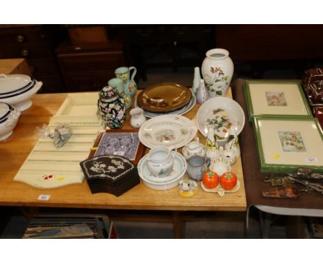 A collection of various china to include Portmeirion, cruet items, mother of pearl inlaid boxes, Wedgwood Beatrix Potter