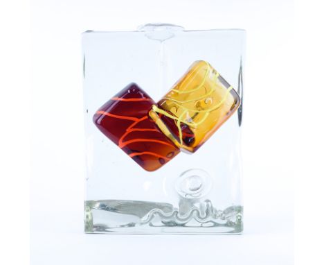 Elizabeth Wilson, American (20th C) Mid Century Modern Italian Art Glass Block Sculpture. Signed lower. Scuffs on underside f