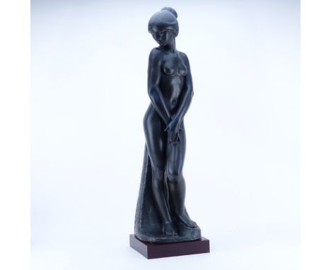 Large Lladro Monochrome Ceramic Nude. Depicting a maiden on a naturalistic base. Signed Lladro Catala Blanes 1980. COA accomp