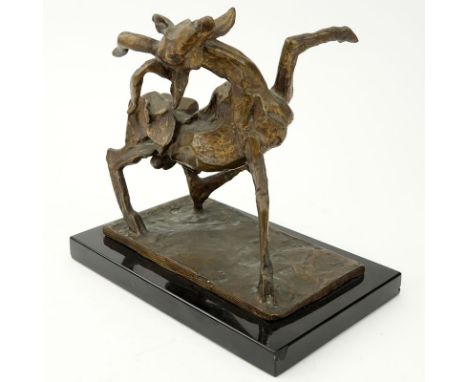 Laura Goodman, American (1910-2004) Mid Century Modern Bronze Sculpture on Marble Base. Signed and dated 1965. Rubbing to sur