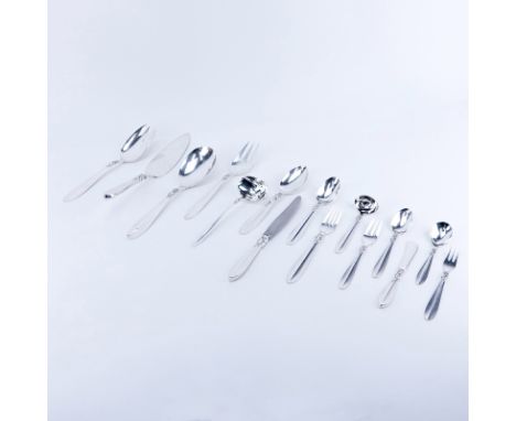 Ninety-Three (93) Piece Set Frigast Princess Fuchsia Sterling Silver Flatware Set. Includes: 12 forks 7-1/8", 12 knives 8-3/4