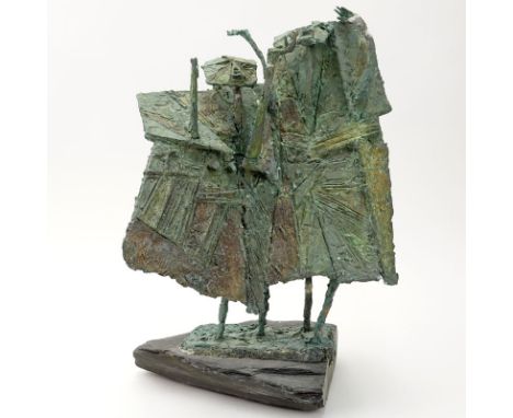Modern Bronze Figural Abstract Sculpture On Slate Base. Unsigned. Good condition. Measures 18" H. Shipping: Third party. (est