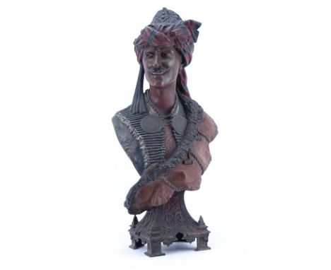 After: Louis Hottot, French (1834 - 1905) Polychrome and Patinated Orientalist French Metal Bust, Sculpture of a Male. Unsign