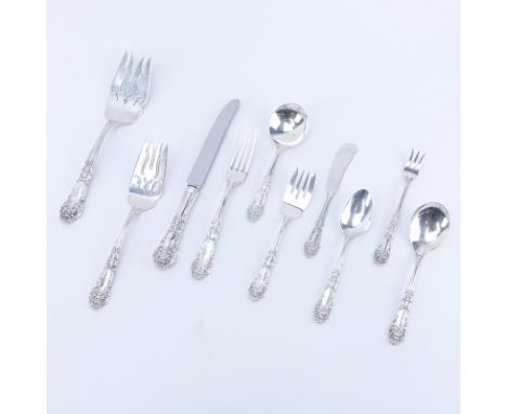 Ninety-Two (92) Piece Reed & Barton French Renaissance Sterling Silver Flatware Set. Set includes: 12 forks 7-1/8", 12 knives