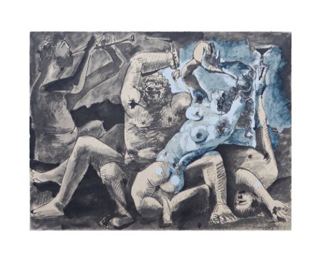 After Pablo Picasso, Spanish (1881-1973) Lithograph, pochoir "Bacchanale". Signed in print. Toning from age or in good condit