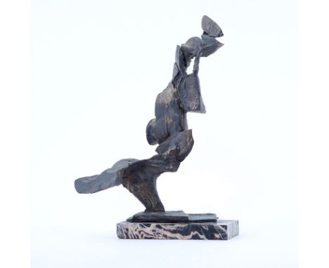 Mid Century Abstract Bronze Sculpture on Marble Base. Rubbing to finish. Measures 12-1/2" H. Shipping $78.00 (estimate $200-$