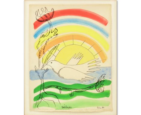 Fernand Leger, French (1881-1955) Gouache and Ink on paper "Deluge". Signed F.L. and dated '50 lower right. Inscribed en vers