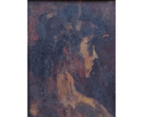 Interesting and Well Done European School Oil On Wood panel "Portrait Of A Woman". Unsigned. Splits and repairs to panel, pai