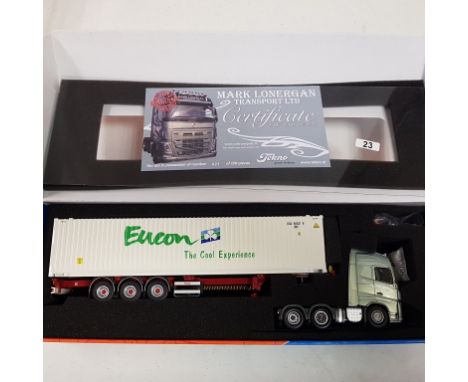 Tekno Mark Lonergan Volvo FH with Container - Scale: 1:50 - Model Code: 67952 - Certificate: Yes - Lot Condition: Excellent -