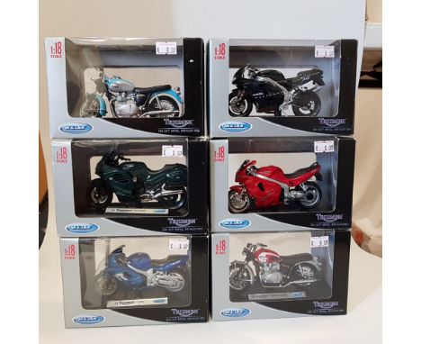 Welly Assorted 6 x Assorted Triumph Bikes N/A - Scale: 1:18 - Model Code: - Certificate: N/A - Lot Condition: Good - Mirrors: