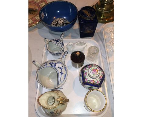 An early 20th century hand painted jug by Royal Worcester; a 1930's Wilton ginger jar; a 1930's Carlton dish; 2 Victorian blu