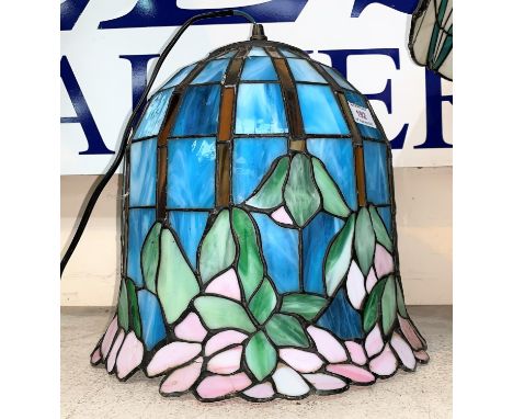 A late 20th century Tiffany style pendant centre light in leaded and coloured glass 
