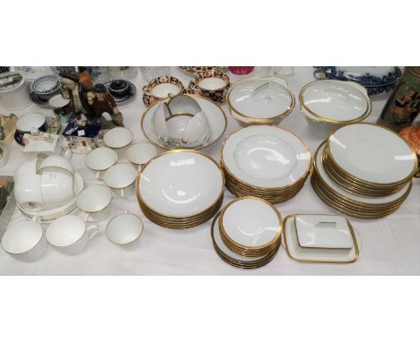 An Art Deco dinner and tea service by Hutschenreuther, Hohenberg, Germany, gold rimmed white porcelain, 42 pieces approx.; si